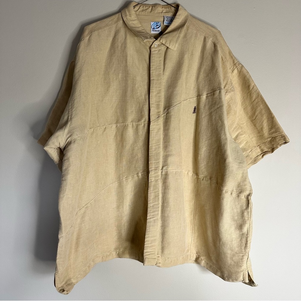 Linen jute summer Man shirt short sleeves size 5X biege Mecca